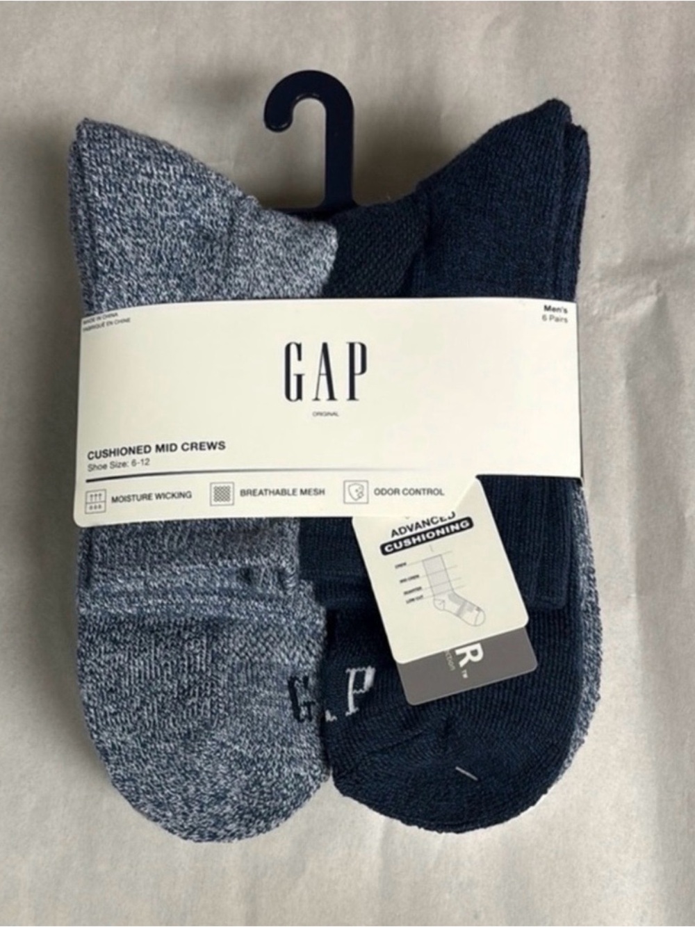 New Gap Socks Men’s 6 Pair Blue & White Cushioned Mid Crews Casual Activewear